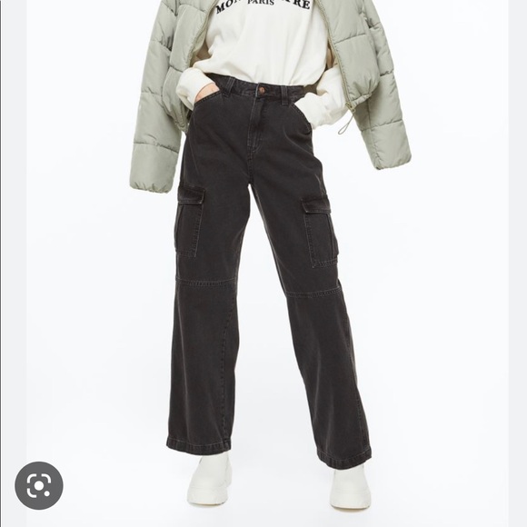 H&M black utility/cargo denim pant size 6 - Picture 1 of 4